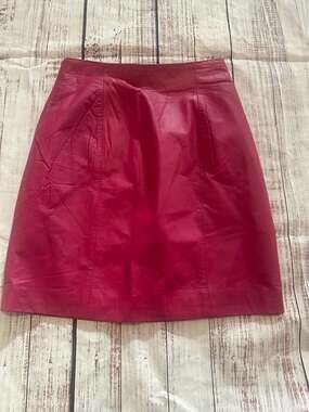 Y2K Red Genuine Leather Mini Skirt | 90s Cherry Red Statement Piece
